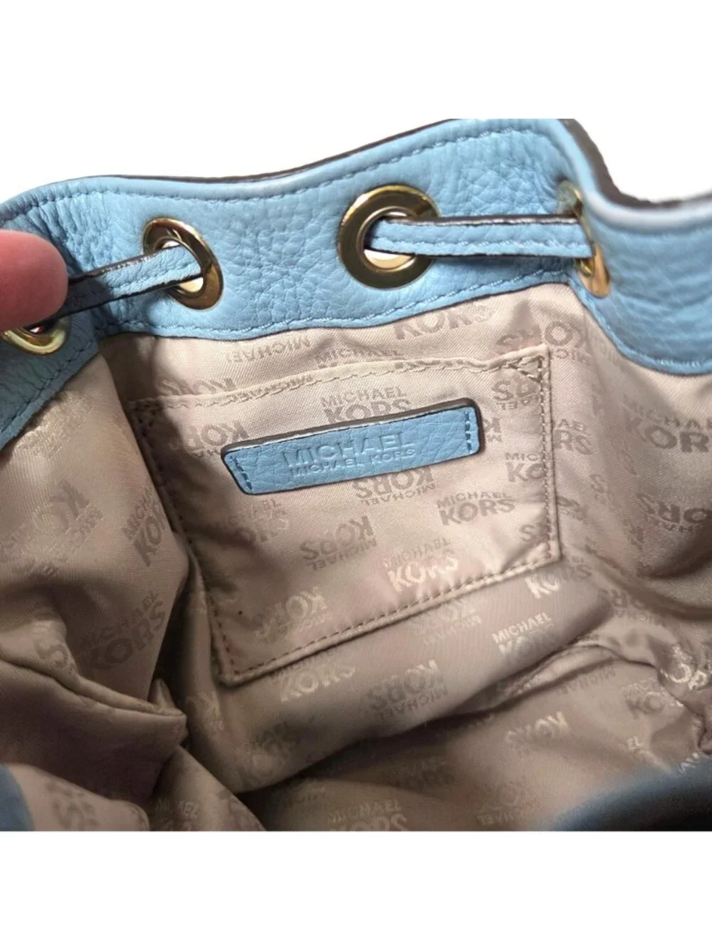 Michael Kors Blue Leather Jules Mini Drawstring Bucket Bag Crossbody Slouchy